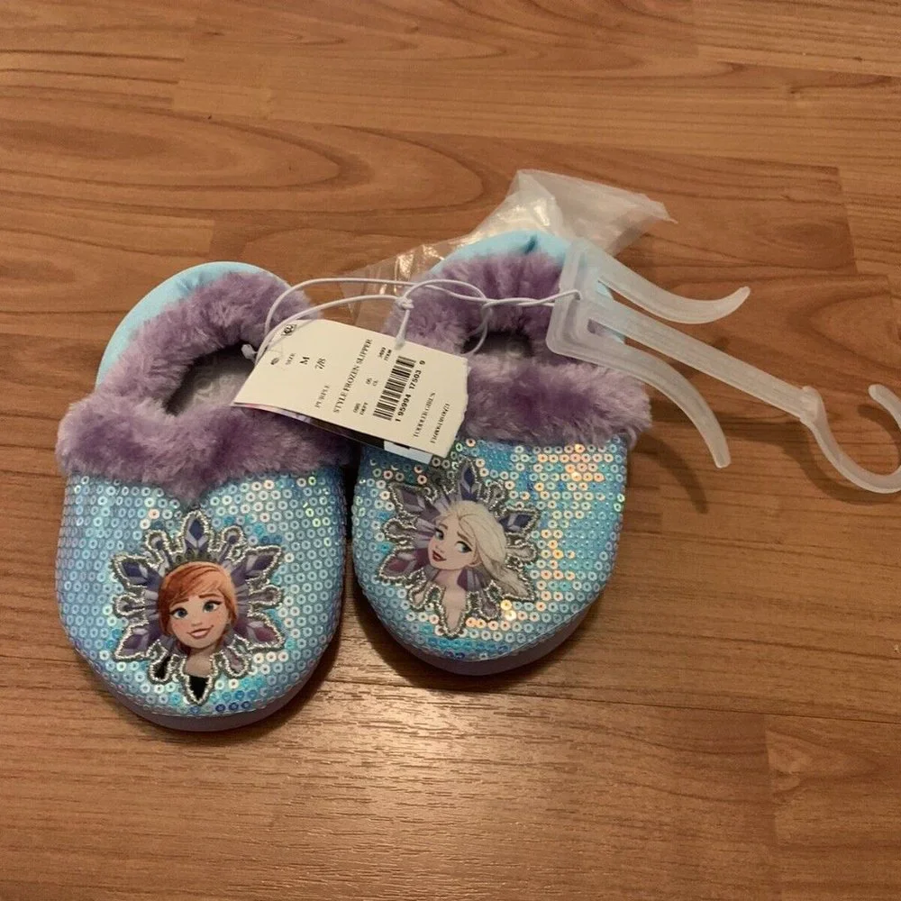 DISNEY FROZEN Sequin Slippers Shoe Size 7/8 Toddler Girls Multicolor